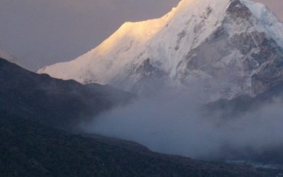 A snow covered mountain.